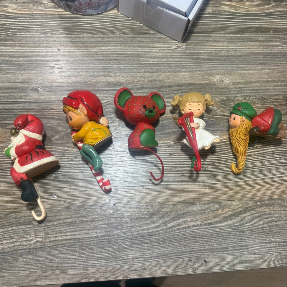 Vintage Hallmark Christmas Stocking Hangers Set of 5 Santa Elf Angel Mouse Gnome